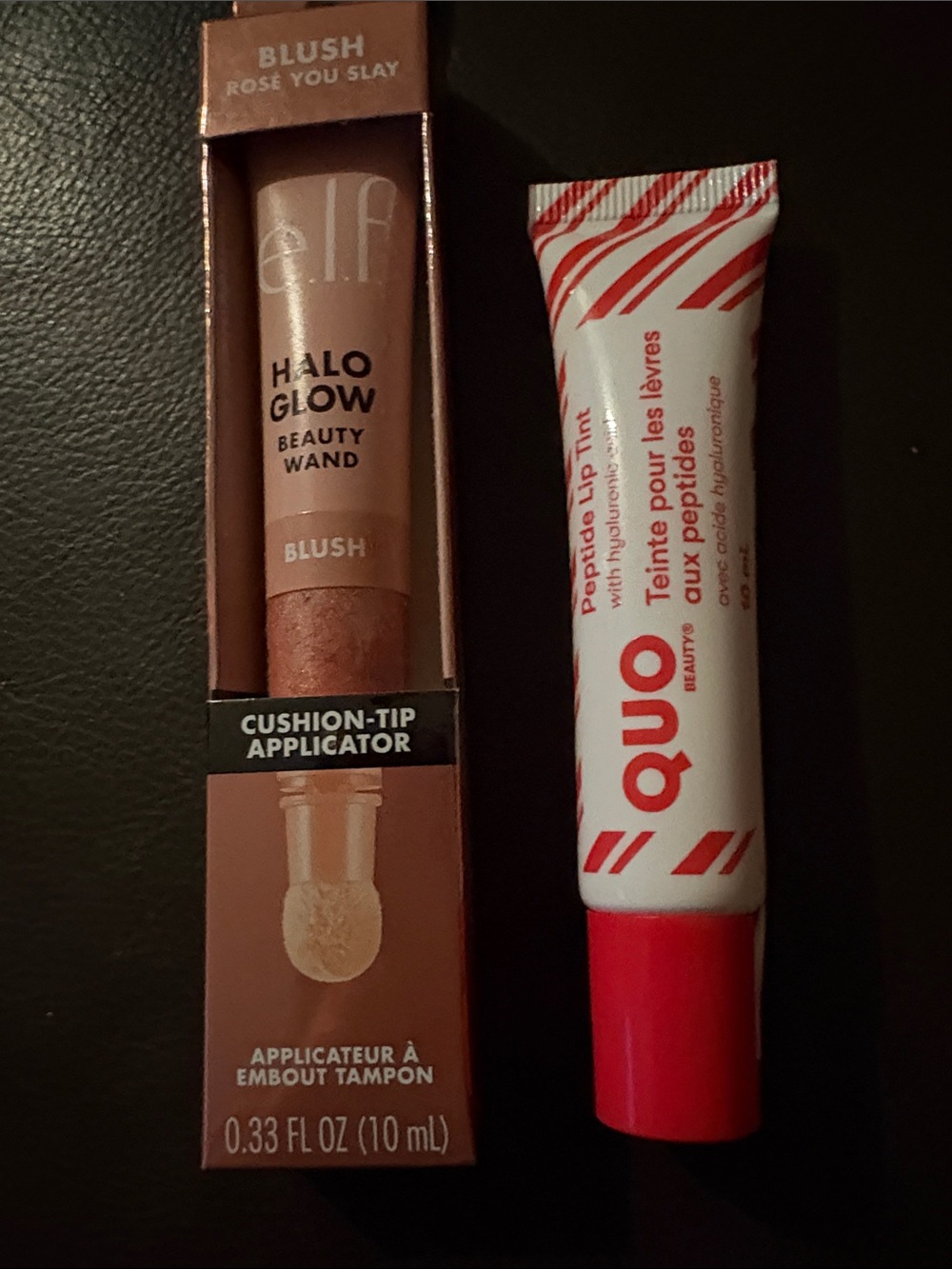 ELF Halo Glow Beauty Wand Blush - Rose and QUO Peptide Lip Tint